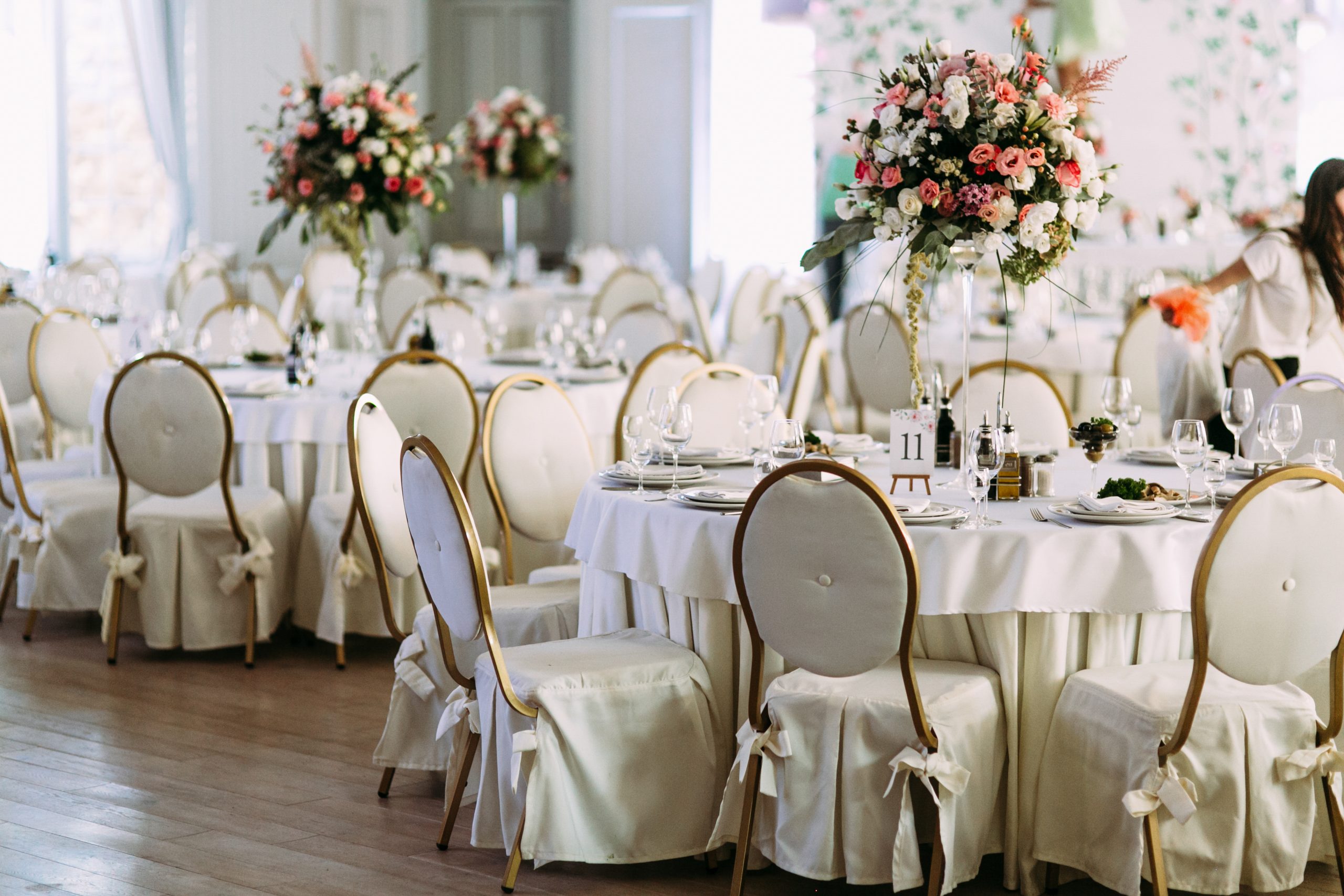 Fancy tables with the bouquets of flowers Fancy tables with the bouquets of flowers